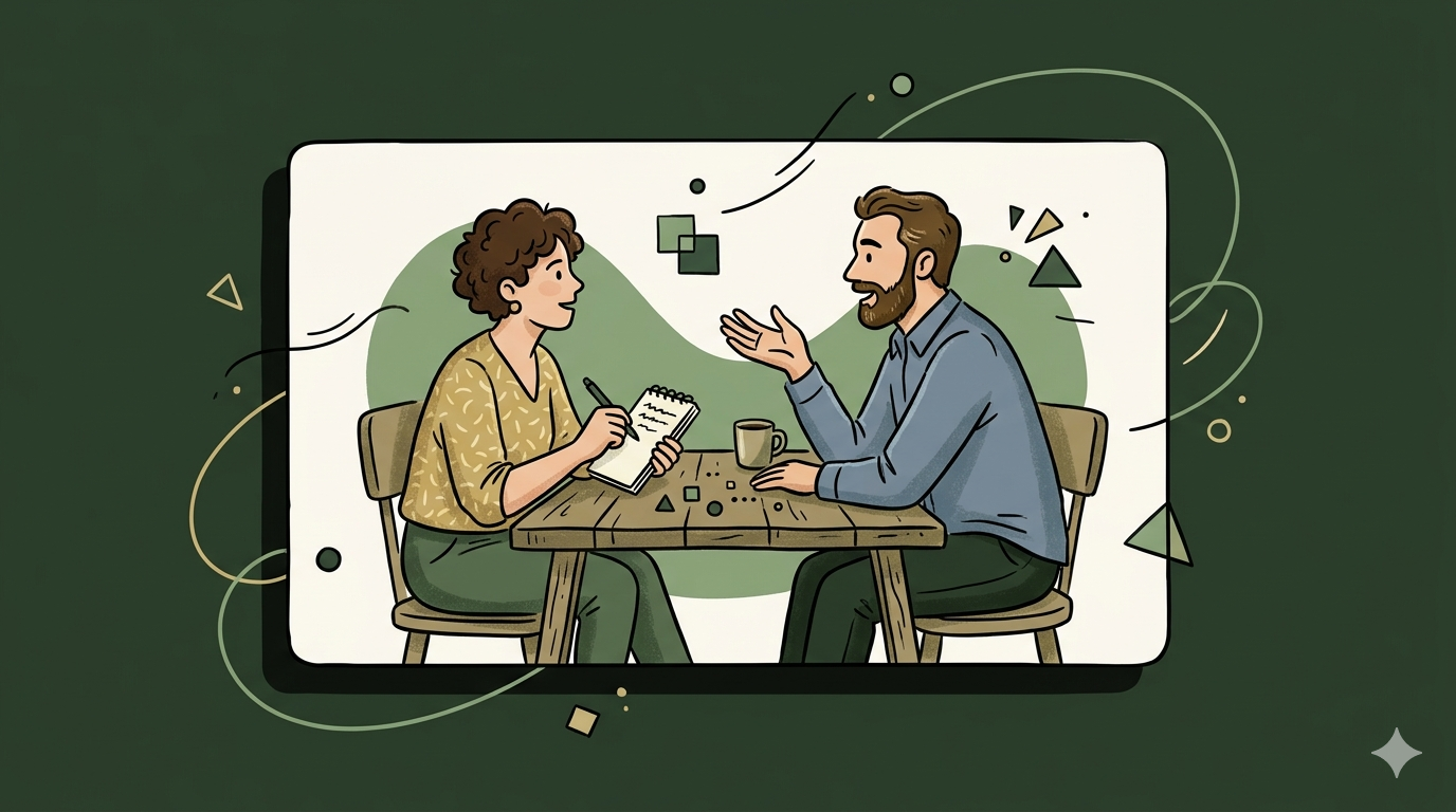 Two people in a customer interview